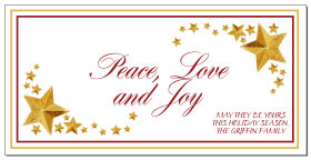 Holiday Card w-Envelope 8 x 4 Stars Peace Love and Joy Stars Business design